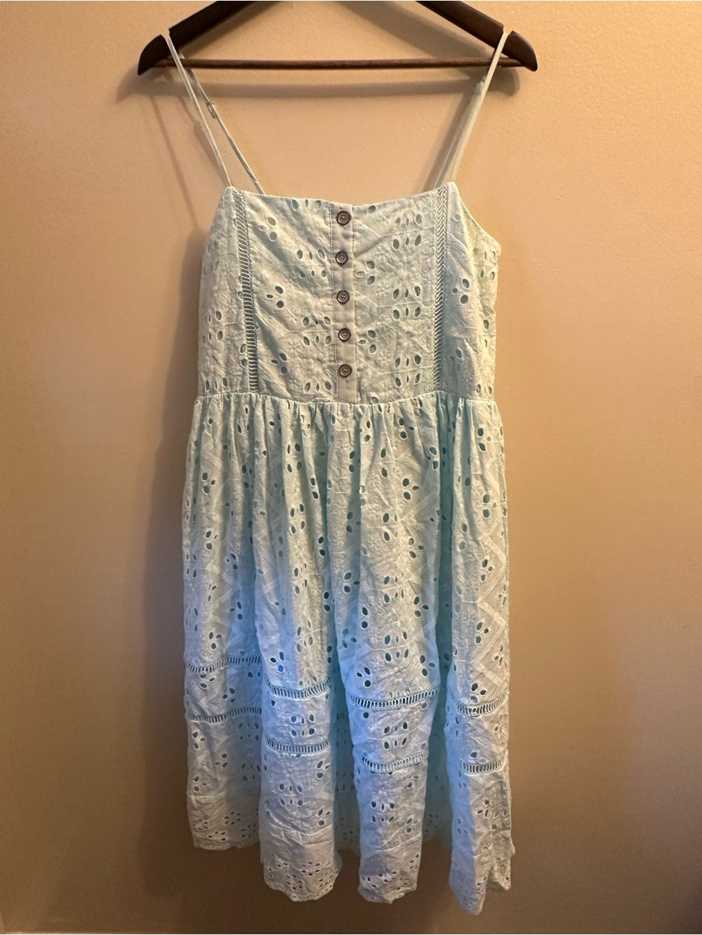 #341 POL Light Blue Eyelet Spaghetti-Strap Dress